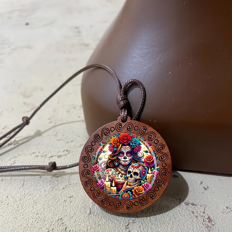 Women's Flower Wooden Necklace, Retro Small Gift